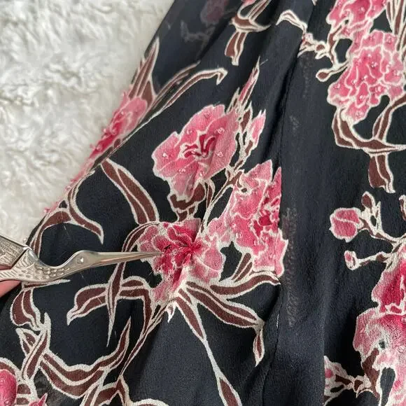 ICE silk beaded floral maxi dress long cowl neck vintage Y2K‎ pink black fairy M - Picture 9 of 17